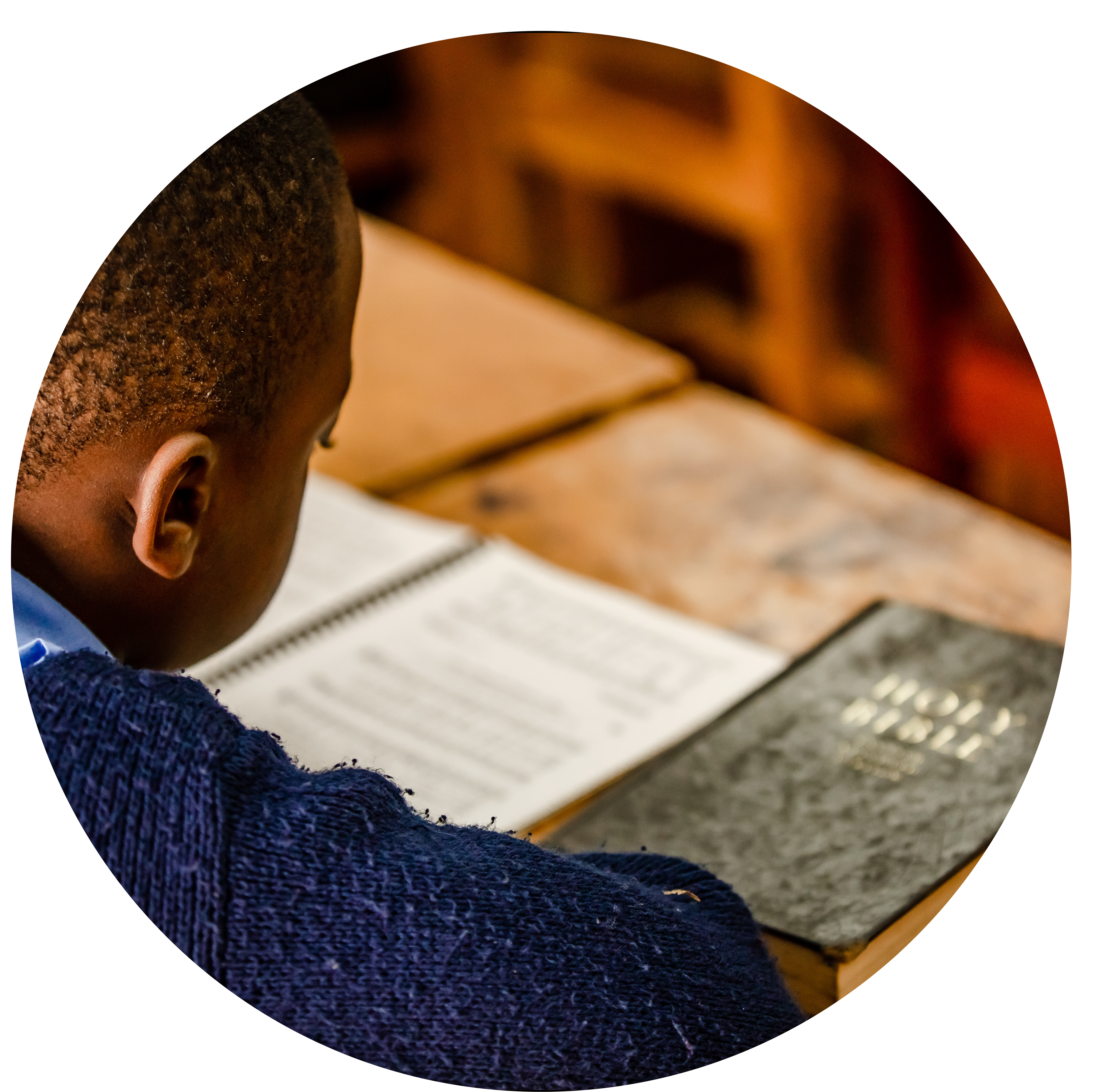 Young boy studying the Bible